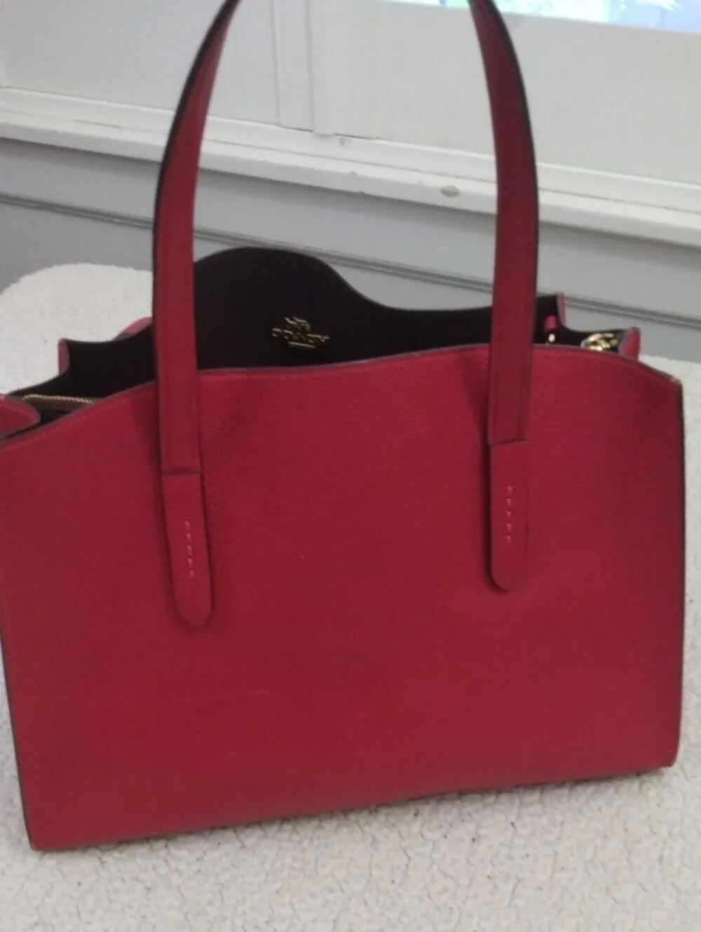 Coach Red Pebbled Leather Purse with Gold Logo